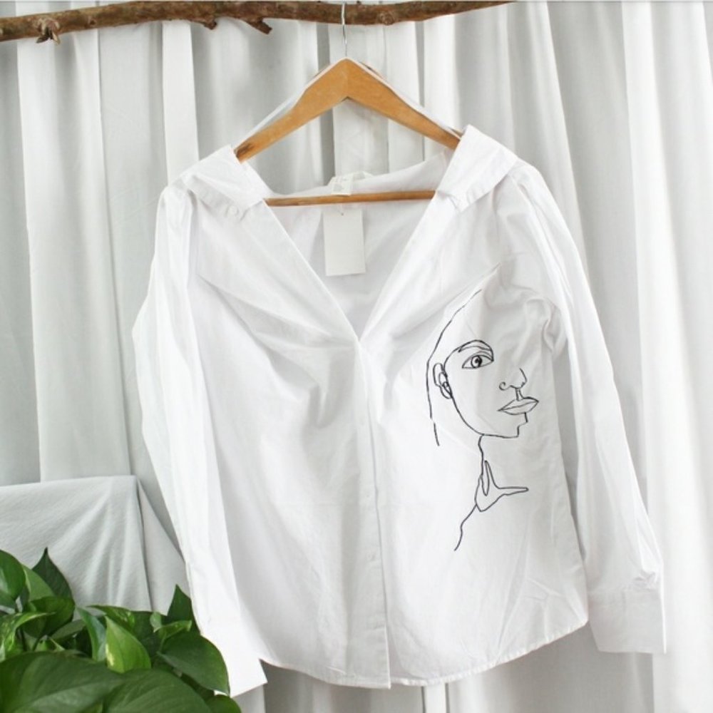 H&M WHITE SHIRT WITH DRAWING